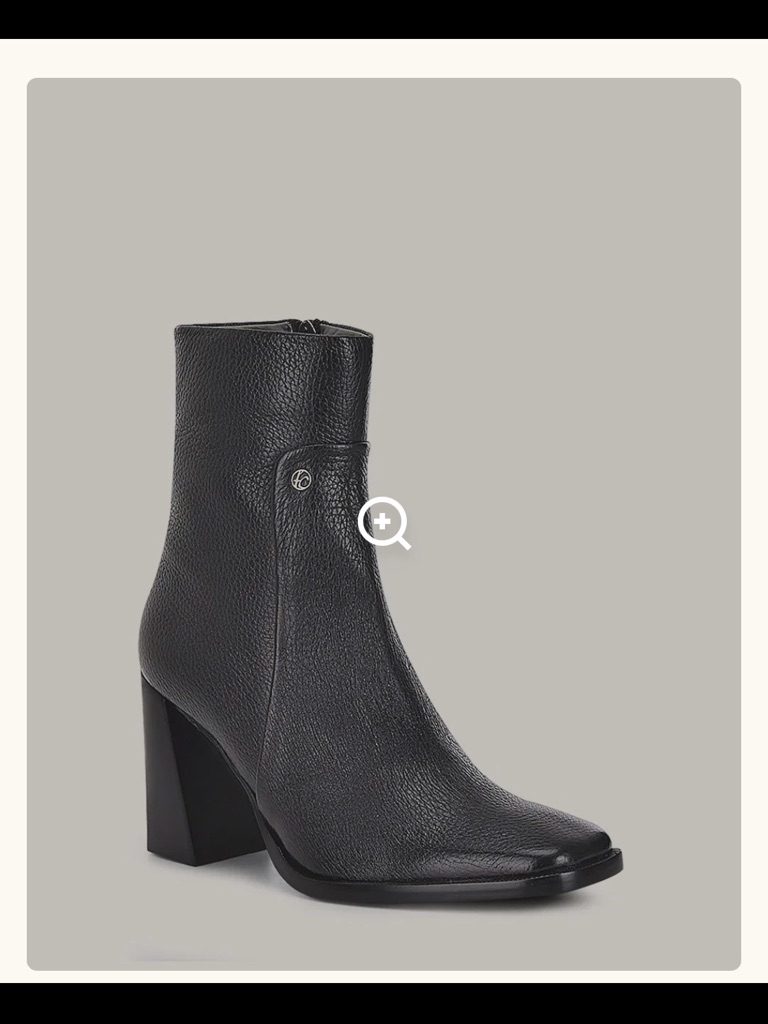 Women's Black Leather Block Heel Ankle Boot
